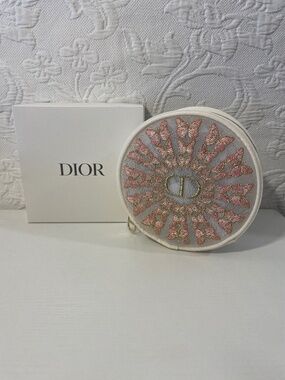 Dior Butterfly Embroidered Round Mesh Vanity Cosmetic Case NIB